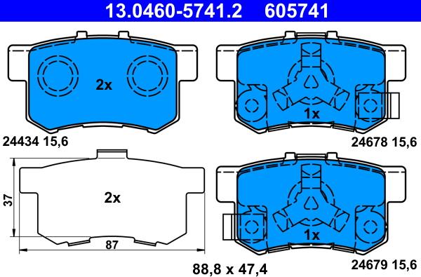 ATE 13.0460-5741.2 - Bremžu uzliku kompl., Disku bremzes www.autospares.lv