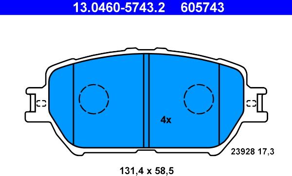 ATE 13.0460-5743.2 - Тормозные колодки, дисковые, комплект www.autospares.lv