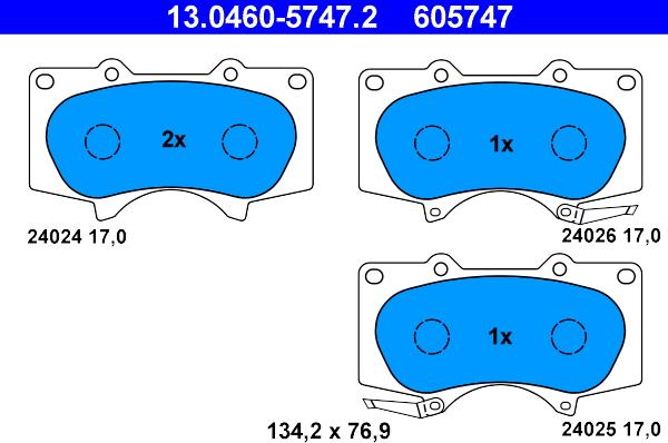 ATE 13.0460-5747.2 - Bremžu uzliku kompl., Disku bremzes www.autospares.lv