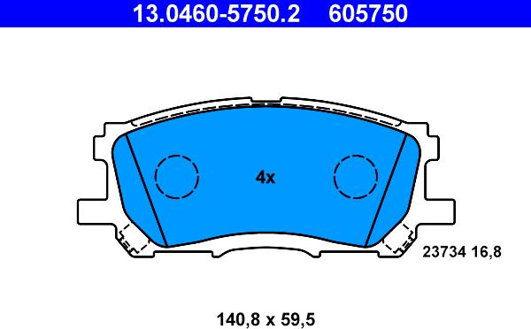 ATE 13.0460-5750.2 - Bremžu uzliku kompl., Disku bremzes autospares.lv