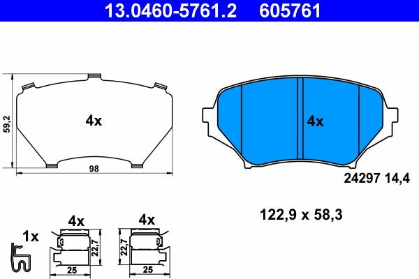 ATE 13.0460-5761.2 - Bremžu uzliku kompl., Disku bremzes www.autospares.lv