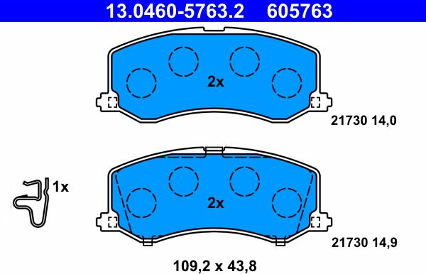 ATE 13.0460-5763.2 - Bremžu uzliku kompl., Disku bremzes autospares.lv