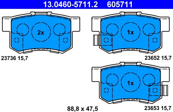 ATE 13.0460-5711.2 - Тормозные колодки, дисковые, комплект www.autospares.lv