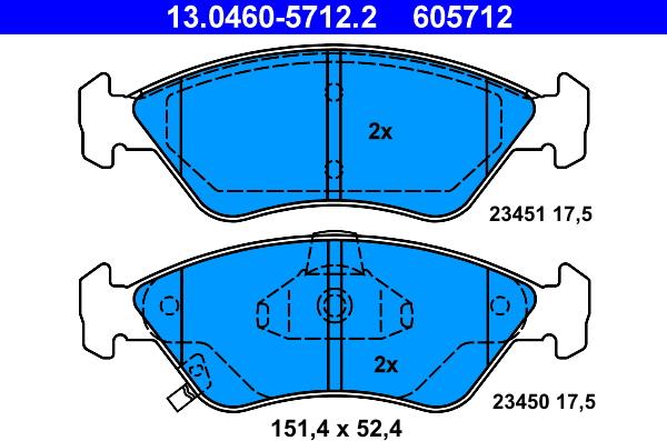 ATE 13.0460-5712.2 - Тормозные колодки, дисковые, комплект www.autospares.lv