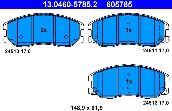 ATE 13.0460-5785.2 - Тормозные колодки, дисковые, комплект www.autospares.lv