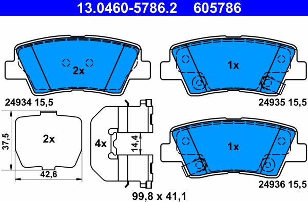 ATE 13.0460-5786.2 - Brake Pad Set, disc brake www.autospares.lv