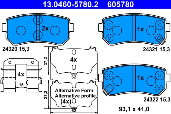 ATE 13.0460-5780.2 - Тормозные колодки, дисковые, комплект www.autospares.lv