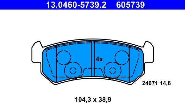 ATE 13.0460-5739.2 - Bremžu uzliku kompl., Disku bremzes autospares.lv