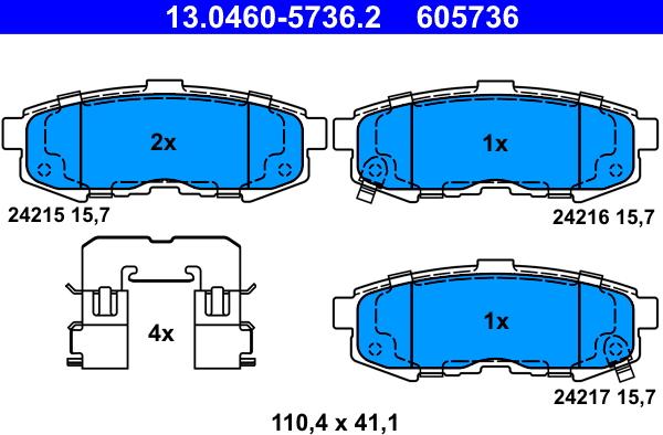 ATE 13.0460-5736.2 - Bremžu uzliku kompl., Disku bremzes www.autospares.lv