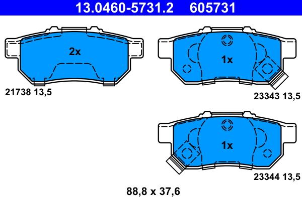 ATE 13.0460-5731.2 - Bremžu uzliku kompl., Disku bremzes www.autospares.lv