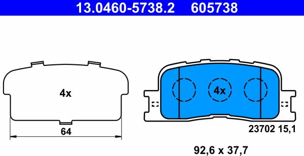 ATE 13.0460-5738.2 - Brake Pad Set, disc brake www.autospares.lv