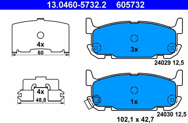 ATE 13.0460-5732.2 - Bremžu uzliku kompl., Disku bremzes www.autospares.lv