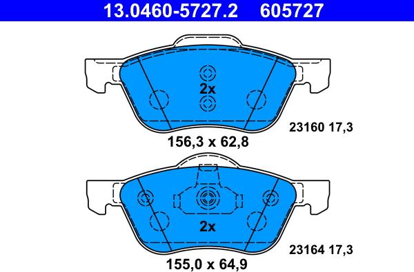 ATE 13.0460-5727.2 - Bremžu uzliku kompl., Disku bremzes autospares.lv