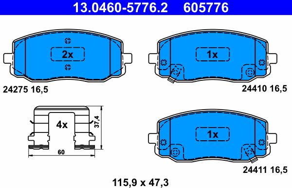 ATE 13.0460-5776.2 - Тормозные колодки, дисковые, комплект www.autospares.lv