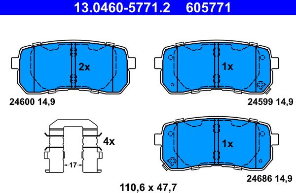 ATE 13.0460-5771.2 - Bremžu uzliku kompl., Disku bremzes www.autospares.lv