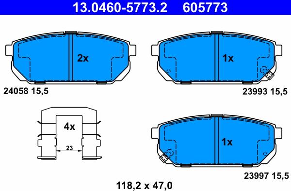 ATE 13.0460-5773.2 - Bremžu uzliku kompl., Disku bremzes autospares.lv