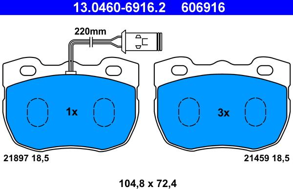 ATE 13.0460-6916.2 - Тормозные колодки, дисковые, комплект www.autospares.lv