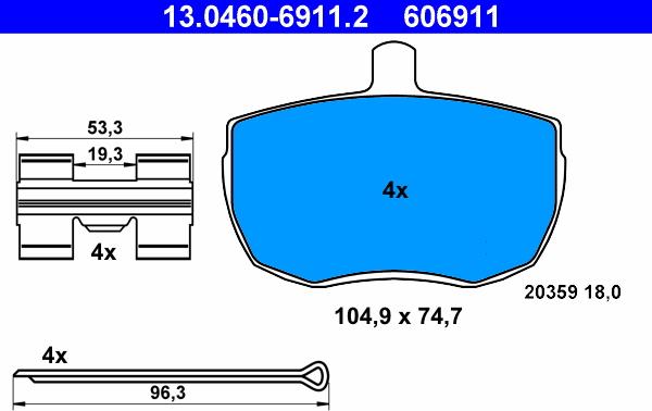 ATE 13.0460-6911.2 - Bremžu uzliku kompl., Disku bremzes autospares.lv