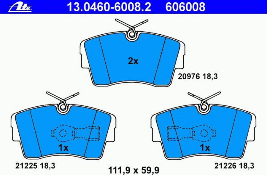 ATE 13.0460-6008.2 - Тормозные колодки, дисковые, комплект www.autospares.lv