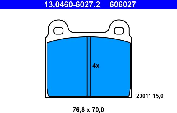 ATE 13.0460-6027.2 - Тормозные колодки, дисковые, комплект www.autospares.lv