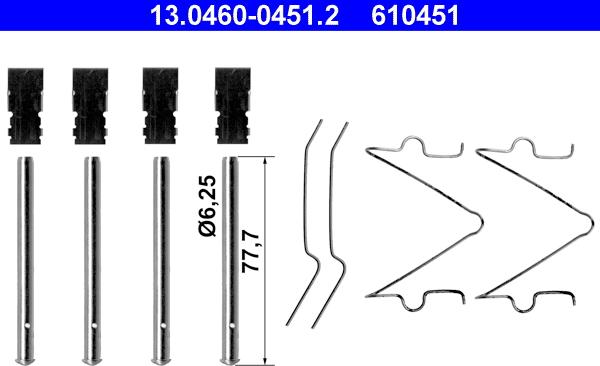 ATE 13.0460-0451.2 - Piederumu komplekts, Disku bremžu uzlikas www.autospares.lv