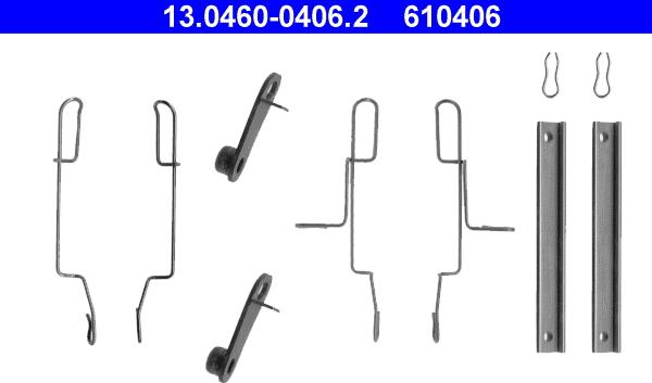 ATE 13.0460-0406.2 - Piederumu komplekts, Disku bremžu uzlikas www.autospares.lv