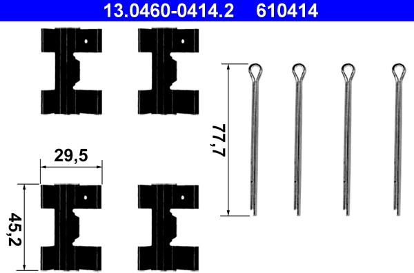 ATE 13.0460-0414.2 - Piederumu komplekts, Disku bremžu uzlikas www.autospares.lv