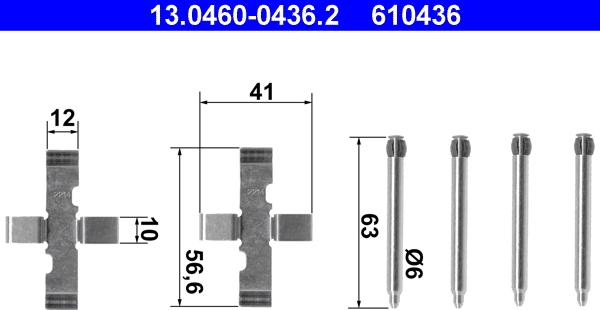 ATE 13.0460-0436.2 - Piederumu komplekts, Disku bremžu uzlikas www.autospares.lv