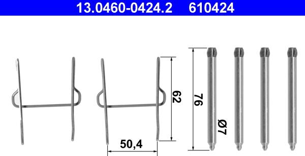 ATE 13.0460-0424.2 - Piederumu komplekts, Disku bremžu uzlikas www.autospares.lv