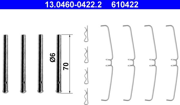 ATE 13.0460-0422.2 - Piederumu komplekts, Disku bremžu uzlikas www.autospares.lv