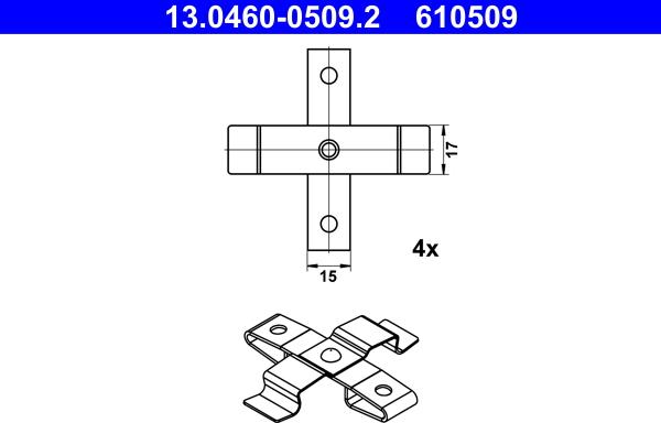 ATE 13.0460-0509.2 - Piederumu komplekts, Disku bremžu uzlikas www.autospares.lv