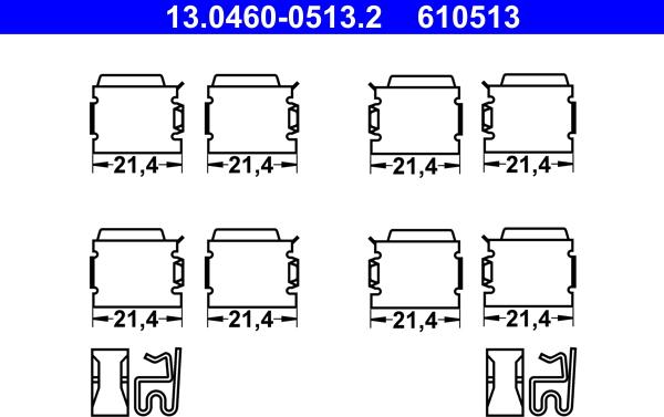 ATE 13.0460-0513.2 - Piederumu komplekts, Disku bremžu uzlikas www.autospares.lv