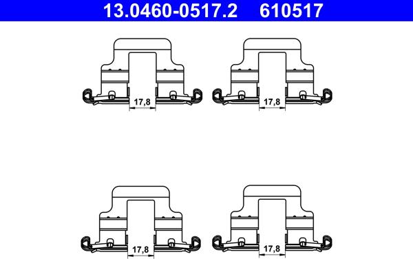 ATE 13.0460-0517.2 - Piederumu komplekts, Disku bremžu uzlikas www.autospares.lv