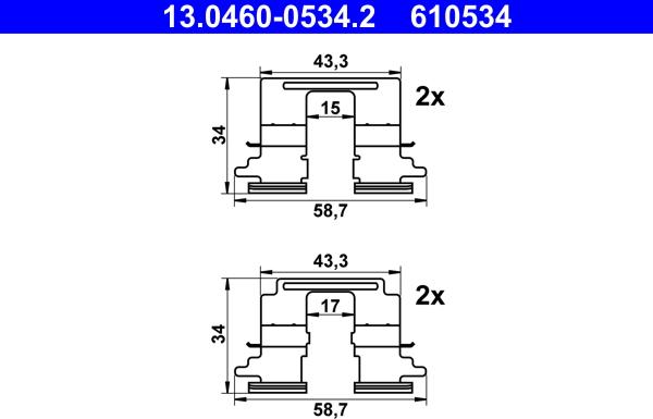 ATE 13.0460-0534.2 - Piederumu komplekts, Disku bremžu uzlikas www.autospares.lv