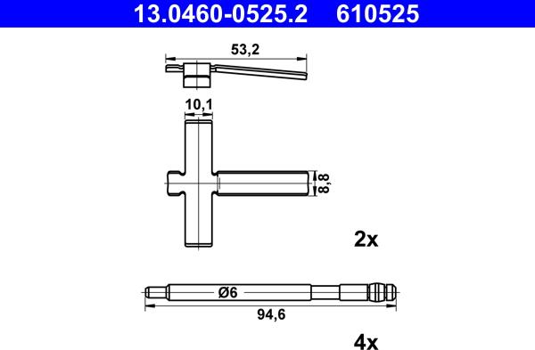 ATE 13.0460-0525.2 - Piederumu komplekts, Disku bremžu uzlikas autospares.lv