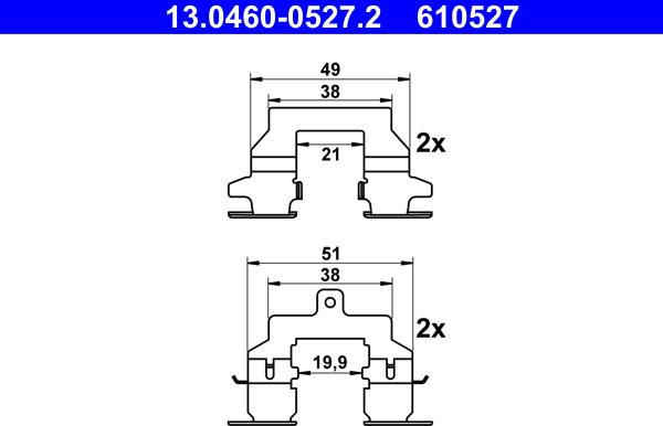 ATE 13.0460-0527.2 - Комплектующие для колодок дискового тормоза www.autospares.lv