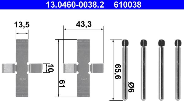 ATE 13.0460-0038.2 - Accessory Kit for disc brake Pads www.autospares.lv