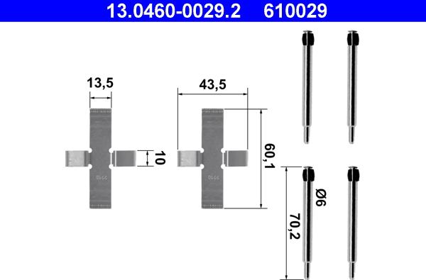 ATE 13.0460-0029.2 - Piederumu komplekts, Disku bremžu uzlikas www.autospares.lv