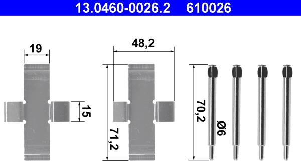 ATE 13.0460-0026.2 - Piederumu komplekts, Disku bremžu uzlikas www.autospares.lv