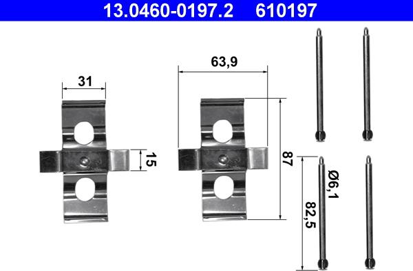 ATE 13.0460-0197.2 - Комплектующие для колодок дискового тормоза www.autospares.lv