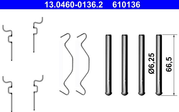 ATE 13.0460-0136.2 - Piederumu komplekts, Disku bremžu uzlikas www.autospares.lv