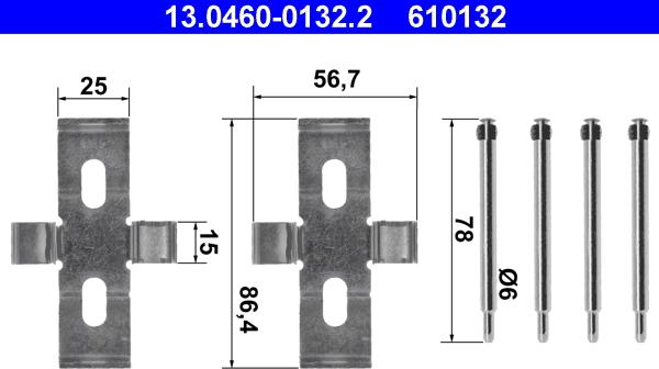 ATE 13.0460-0132.2 - Комплектующие для колодок дискового тормоза www.autospares.lv