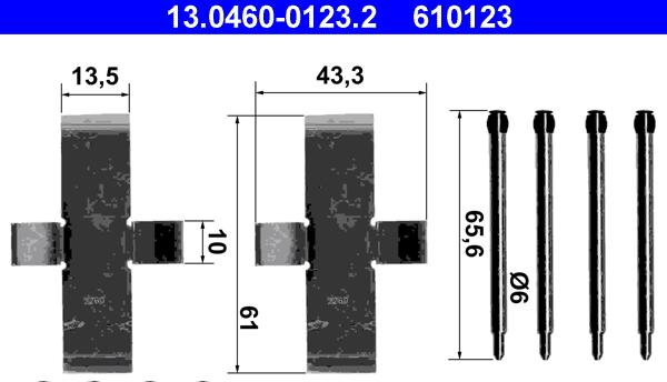 ATE 13.0460-0123.2 - Piederumu komplekts, Disku bremžu uzlikas www.autospares.lv