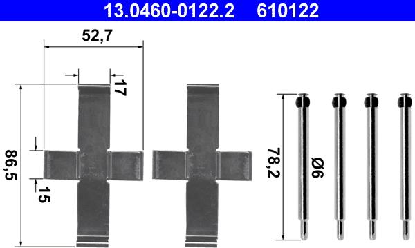 ATE 13.0460-0122.2 - Piederumu komplekts, Disku bremžu uzlikas www.autospares.lv