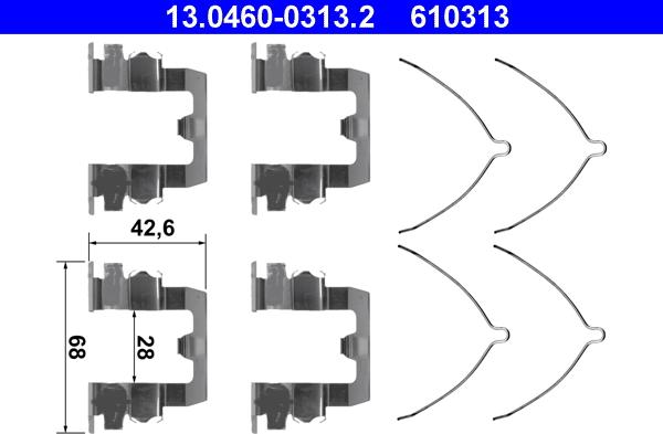 ATE 13.0460-0313.2 - Piederumu komplekts, Disku bremžu uzlikas autospares.lv