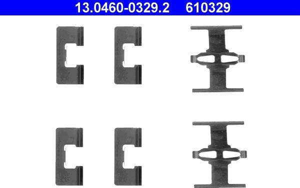 ATE 13.0460-0329.2 - Piederumu komplekts, Disku bremžu uzlikas www.autospares.lv