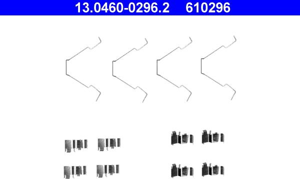 ATE 13.0460-0296.2 - Piederumu komplekts, Disku bremžu uzlikas www.autospares.lv