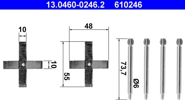 ATE 13.0460-0246.2 - Piederumu komplekts, Disku bremžu uzlikas www.autospares.lv