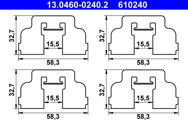 ATE 13.0460-0240.2 - Piederumu komplekts, Disku bremžu uzlikas www.autospares.lv