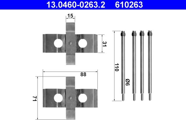 ATE 13.0460-0263.2 - Piederumu komplekts, Disku bremžu uzlikas www.autospares.lv